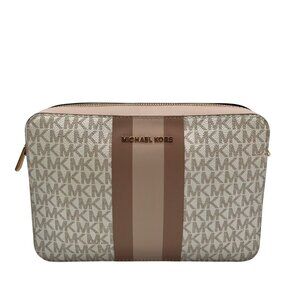 Michael Kors Vanilla And Pink Leather Signature Stripe Jet Set Crossbody
